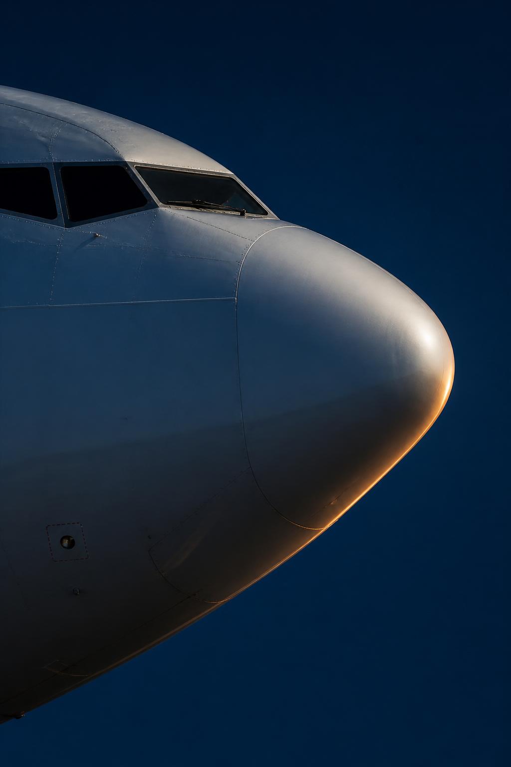 Cargo aircraft nose at dusk